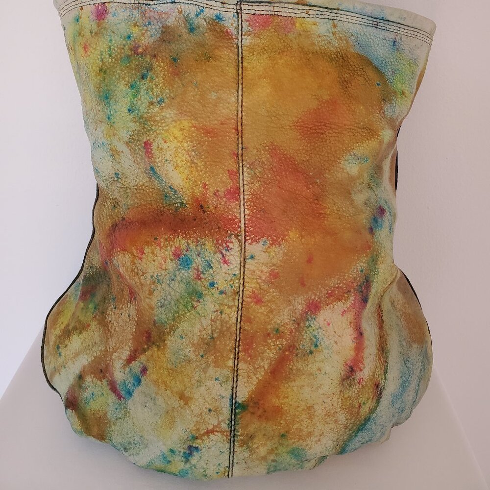 Lucky leather rainbow cowgirl hippie XL tote dyed orange blue green yellow red - Picture 3 of 15